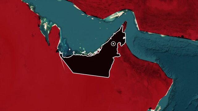 United Arab Emirates Highlighted on Arabian Peninsula Political Map.
UAE National Territory Border Animation in Middle East Region.
United Arab Emirates Geographic Location Reveal on Regional Map.