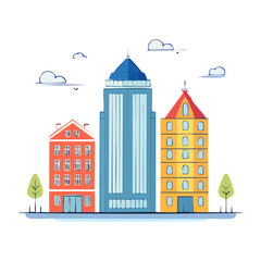 Fototapeta premium Flat design skyscraper and residential buildings