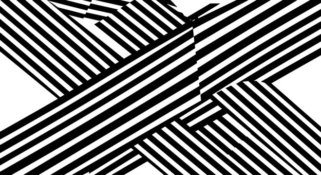 Abstract Geometric Pattern of Intersecting Black and White Stripes