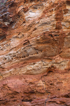 Detail showing the layering from eroided Devonian-age quartz sandstone in gorge walls in the Bungle Bungle Rangers, Purnululu National Park.