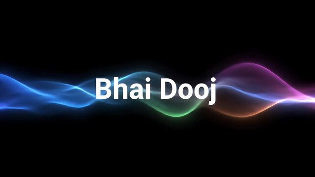 Bhai Dooj text animation with colorful glowing waves on a dark background for Diwali