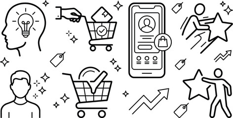 Consumer behavior and e commerce marketing line icon set with shopping cart smartphone and loyalty symbols © PJ DeSign