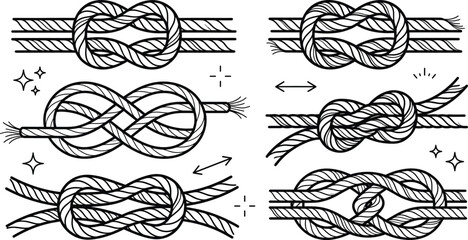 Nautical rope knot line icon set with marine sailing loops ties and maritime rigging vectors © PJ DeSign