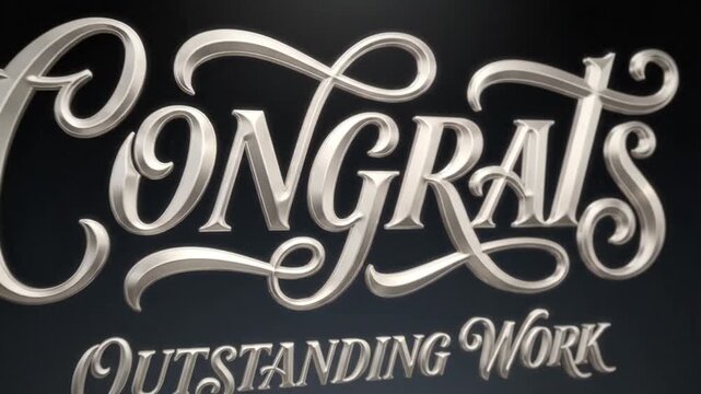 Elegant 3D metallic script congratulating achievements and celebrating success of outstanding work with ornate visuals