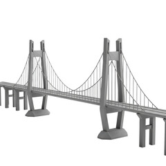 Fototapeta premium A detailed low-poly 3d model of a modern battleship gray suspension bridge, sharp geometric facets on a transparent background, isometric octane render. Concept of technological infrastructure