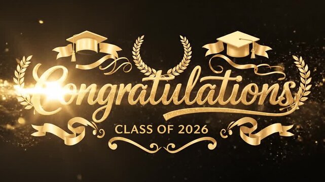 Sparkling Golden Graduation Celebration Video for Class of 2026 with Congratulatory Text and Symbols