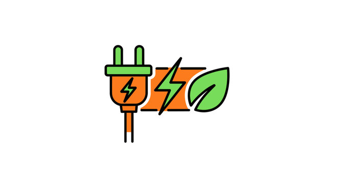 Green energy concept with an electrical plug, lightning bolt, and a leaf, symbolizing sustainable power and eco-friendly electricity.