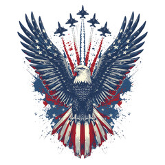 Fototapeta premium USA Patriotic Eagle T-Shirt Design | American Flag PNG | 250th Anniversary USA Independence Day Graphic