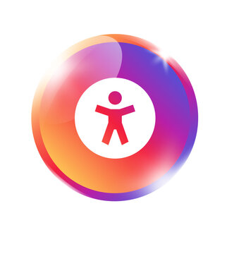 Universal access icon in colorful orange pink purple gradient circle badge for universal access accessibility inclusive disability ADA assistive and app on transparent background.