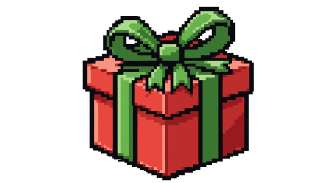 Red gift box with green ribbon.