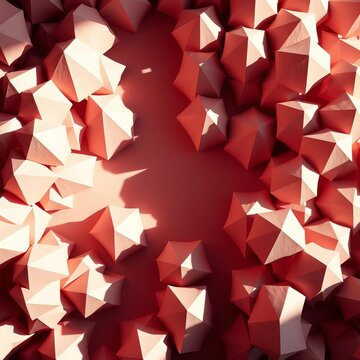 Abstract forest of paper polygons arranged in tessellating shapes, casting sharp shadows,  top view,  origami