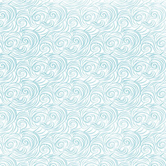 Obraz premium Elegant light blue swirl ornamental seamless pattern with flowing decorative curves suitable for wallpaper, textiles, and surface design.