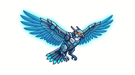 Naklejka premium Robotic bird with blue wings flying.