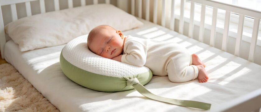 Baby sleeping in crib with pillow