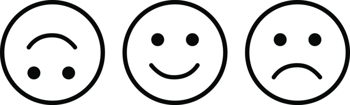 Three basic emotion faces vector icons