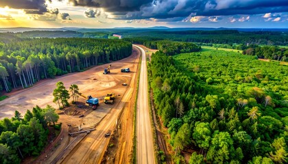 Naklejka premium Aerial drone view showing contrast of deforestation and lush green forest