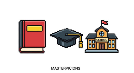 Naklejka premium School Education Icon Set Illustration.