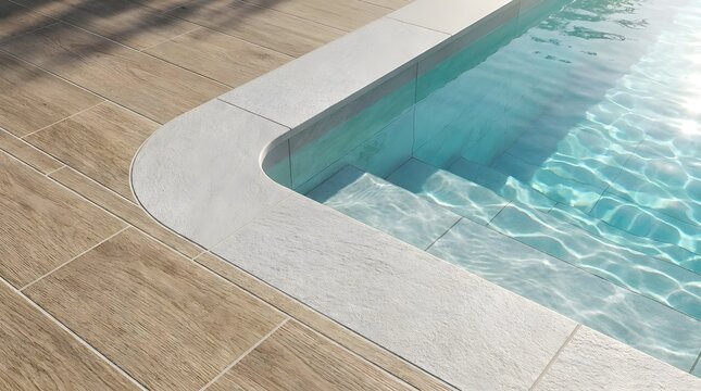 Ceramic Tile Transition Zone from Pool Edge to Deck
