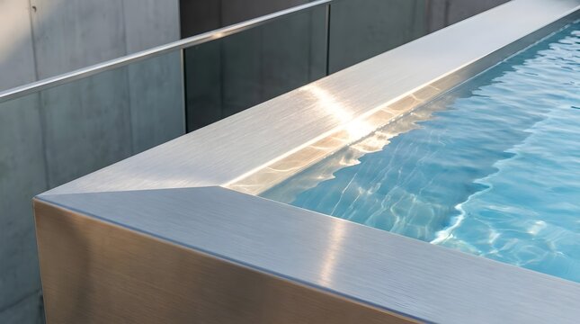 Brushed Metal Pool Coping Detail and Architectural Element