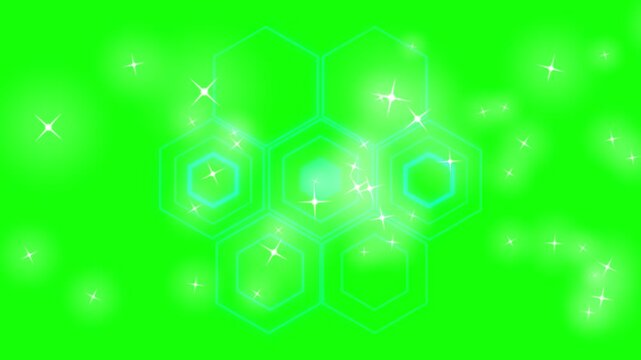 Glowing hexagonal pattern with sparkles on green background for design and decoration purposes