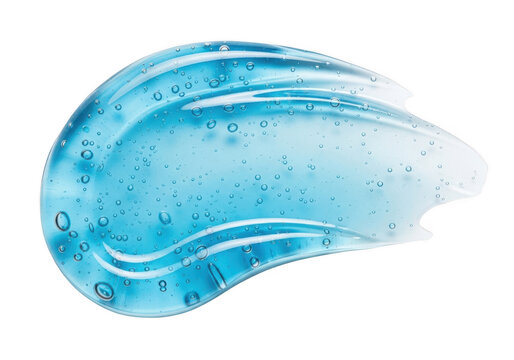 Blue cosmetic gel texture with scrub particles isolated on white background
