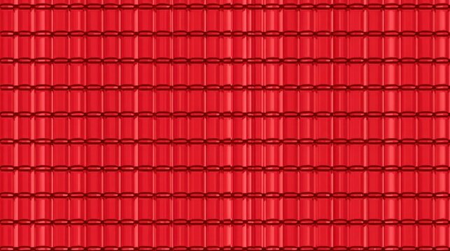 Repetitive pattern of glossy red roofing tiles creates a vibrant background texture.