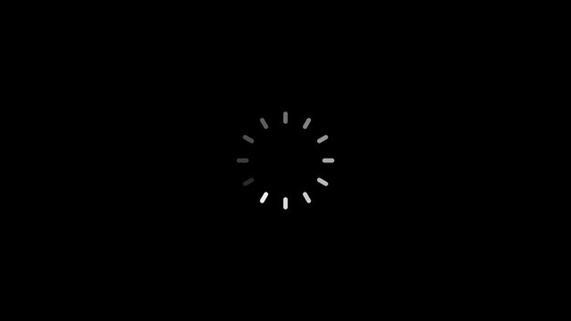 White progress loading bar with circular buffer animation on black background .4 k video