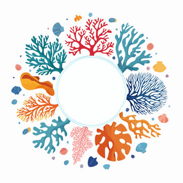 Underwater coral and seashell circular border