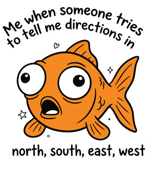 Me when someone tries to tell me directions in north, south, east, west, goldfish, confused, meme