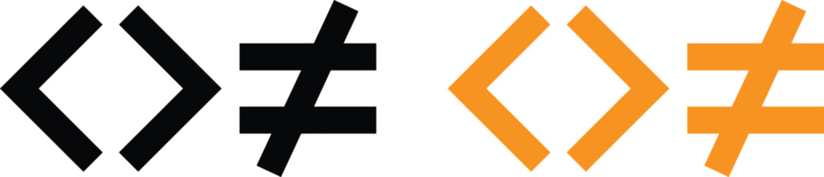 Black and orange math symbols including brackets and not equal sign