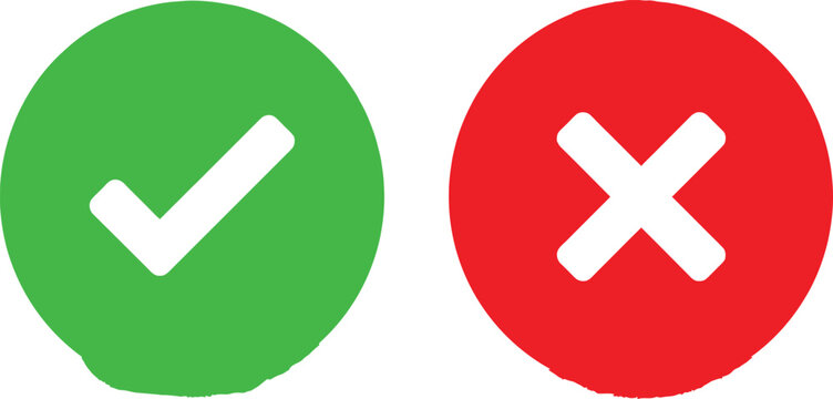 Green check mark and red cross mark icons for correct and incorrect choice buttons