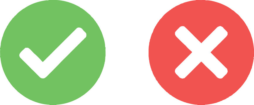 Green check mark and red cross mark symbols for survey and choice icons