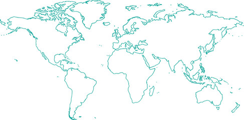 Simple line drawing of world map with highlighted coastal areas © JESMIN