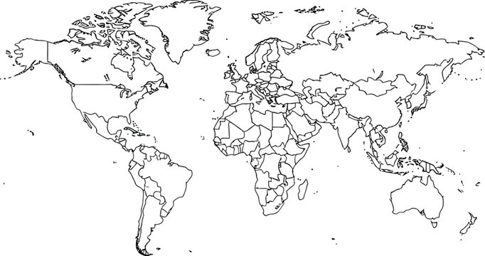 Simple line drawing of the world map with country borders