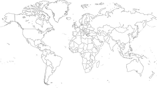 Simple outline world map with country borders