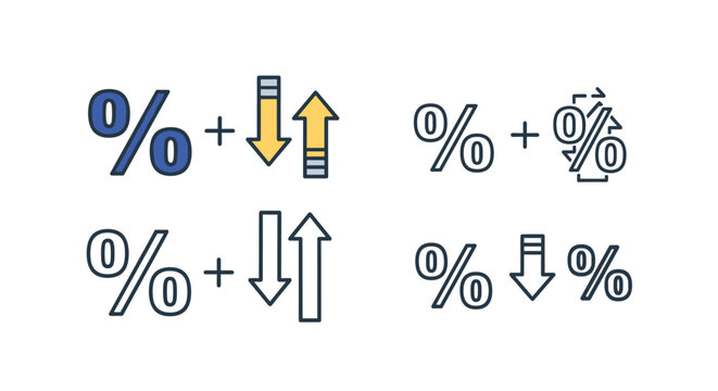 Four percentage math formulas representing interest rate changes, increase, and decrease of financial indices.