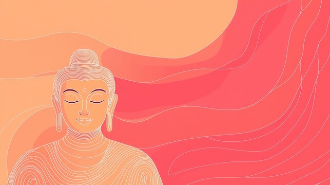 Minimal line art buddha abstract background digital artwork soft tones serene viewpoint calm concept