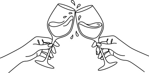 Line art illustration of two hands holding wine glasses for a toast  © YouthIdea