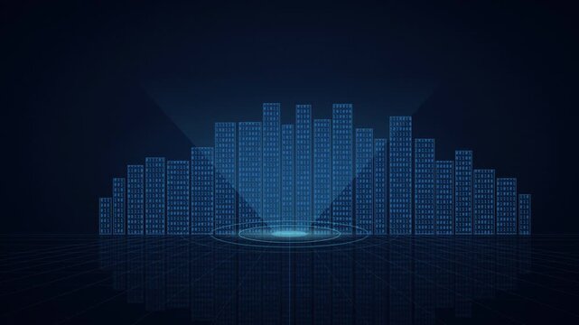 Cybernetic City Skyline From Binary Code Grid