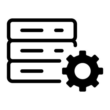 Database server rack stack storage towers with a configuration gear.
