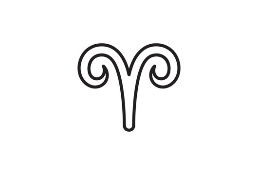 Aries zodiac symbol, astrology sign, ram icon, black line art