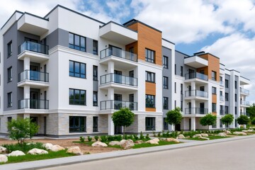 Obraz premium Modern residential apartment building exterior with balconies