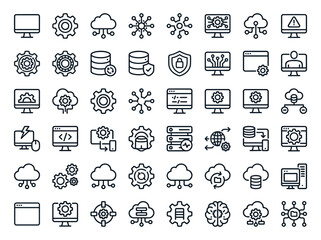 Fototapeta premium Technology and Cloud Computing Line Icon Set