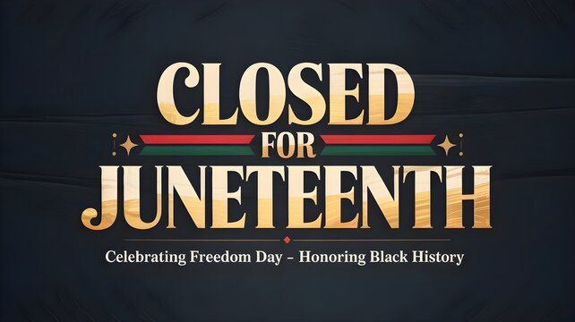 Closed for juneteenth sign, celebrating freedom day and honoring black history with elegant typography on a dark wooden background