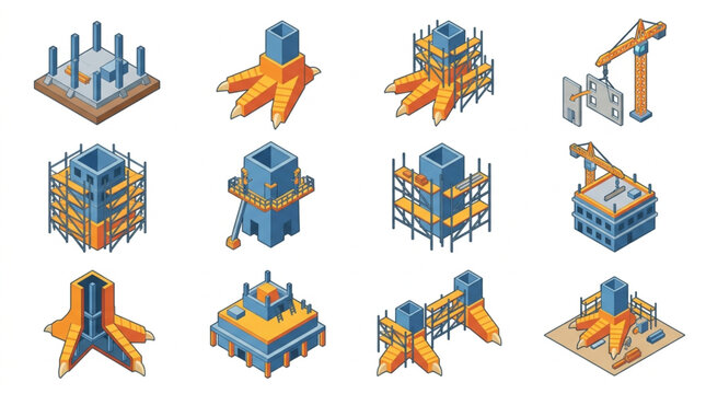 3D Construction Crane and Building Models.
