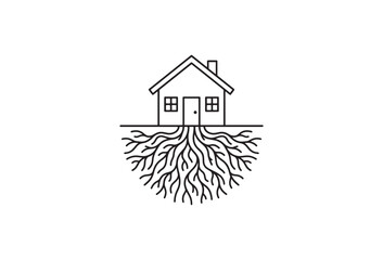 Naklejka premium House roots, strong foundation, home growth, stability concept, vector icon