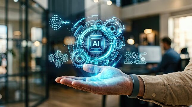 Harnessing ai technology for innovative business solutions in modern office environments showcasing digital concepts and interactive demonstrations
