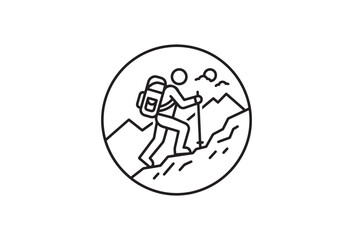 Fototapeta premium Hiking, adventure, trekking icon, outdoor sports symbol, travel logo