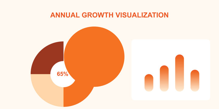 Monochromatic business growth infographic featuring ring chart and quarterly bar graphs.