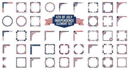 Patriotic shapes, 4th of July elements, American independence icons, red white blue graphics isolated on White Background 4th july, indipendent day , Editable EPS © Md Shaikh Farid
